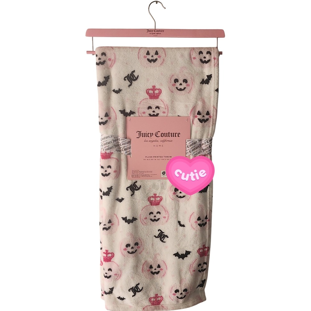 Juicy Couture Halloween Plush Throw Blanket Pink Pumpkin Bat Crown 50x60 NWT